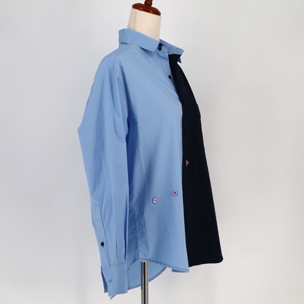 CISSA Women Blue/Navy Color Blocked Cotton Poplin Button Down Shirt Size XS/S - Picture 4 of 9